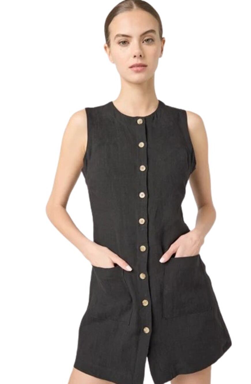 BLANKNYC Women's City Nights Linen Mini Dress Small Black Sleeveless NWT
